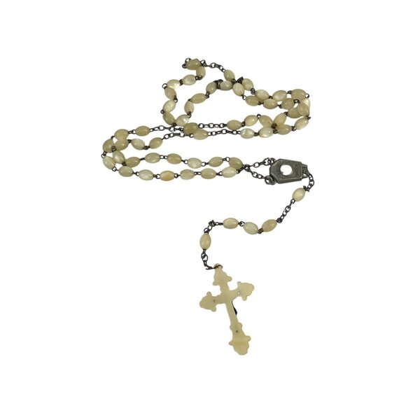 Vintage Catholic Rosary With Cream Beads & Crucifix Pendant Metal Chain Aguaje F - Picture 1 of 6